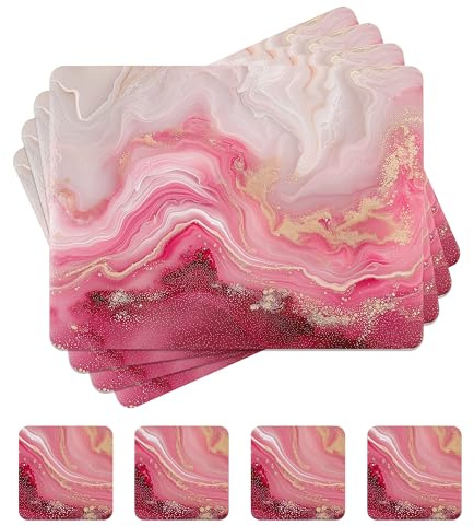 fanquare Tovagliette in Sughero Set di 4 Tovagliette Rettangolari e Sottobicchieri Tovagliette in Marmo Rosa Tappetini da Tavolo Impermeabili Resistenti al Calore per Cucina Casa 41 * 31cm