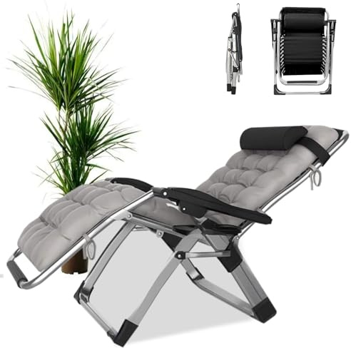 PMFRUG Relaxsessel Outdoor，Gartenliege Extra Hohe Sitzhöhe Sonnenliege Liegestuhl bis 200kg Belastbar Balkon Relaxsessel Gartenstuhl mit Fußteil (A-mit Grauem Kissen, 1er Set)