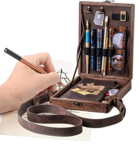 Bvizyelck Writers Messenger Holzbox Schreiber Messenger Box Aus Aufbewahrungsbox Für Künstlerwerkzeuge Und Pinsel Aktentasche Aus Skizzenbox Umhängetasche Für Postboten Zum Schreiben Im Freien
