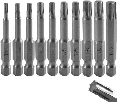 Befun T10/T15/T20/T25/T30/T40 Torx Bit 50mm Lang, S2 Stahl, 10PCS | 1/4 Zoll Sechskantschaft, Magnetisch
