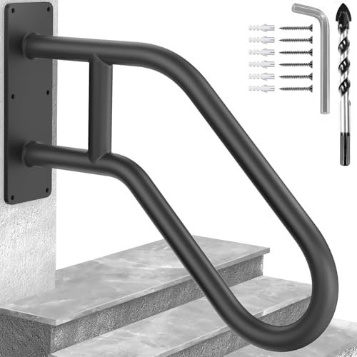 Handrails for Outdoor Steps, Wall Mount Grab Bars, Stair Railing for 1-3 Steps, Kit with Hand Rails for Stairs, Elderly, Kids, Disabled,Pregnant Women (Black 22 inch, 25mm)