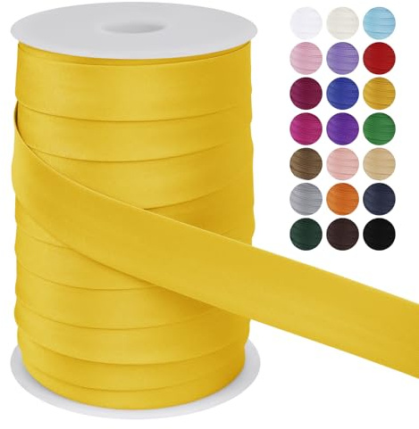 LEREATI Schrägband 25mm x 50m, Einfassband zum Nähen Doppelt Gefaltetes Stoffband aus Polyester Hemming Tape Satin, Nahtband zum Nähen Basteln Dekorationen DIY Handwerk (Hellgelb)