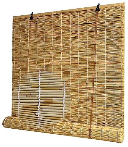 Bambus-Vorhänge zum Aufrollen, Schilfrohr, für Außenbereich, Terrasse, wasserdichter Sonnenschutz mit 70 % Schattierungsrate, natürlicher Bambus, Fensterrollos, Belüftung und Retro-Stil, 90 x 120 cm