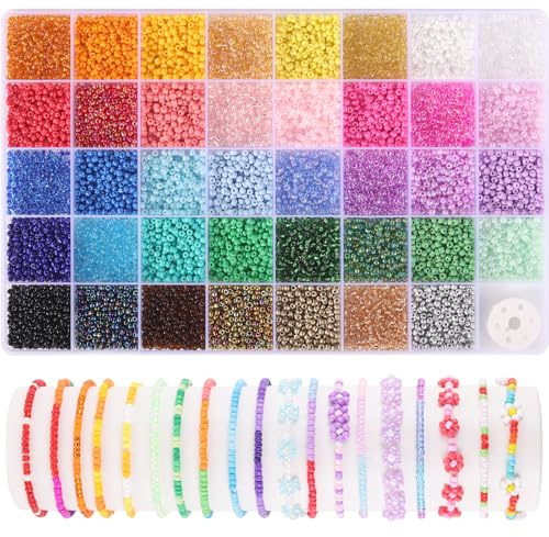 Funtopia 3 mm pärlor för armband, 39 färger, 9 600 stycken pärlset, armband, gör det själv