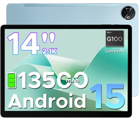 DOOGEE Tab E3 Max 14 Inch Tablet Android 15 Gaming Tablet 13500mAh Large Battery MTK G100 Octa-Core 32GB RAM+256GB ROM (2TB TF), 2.1K (2160 * 1440) Display 16MP+2MP+8MP 4G LTE/5G WLAN/GPS/GMS - Blue
