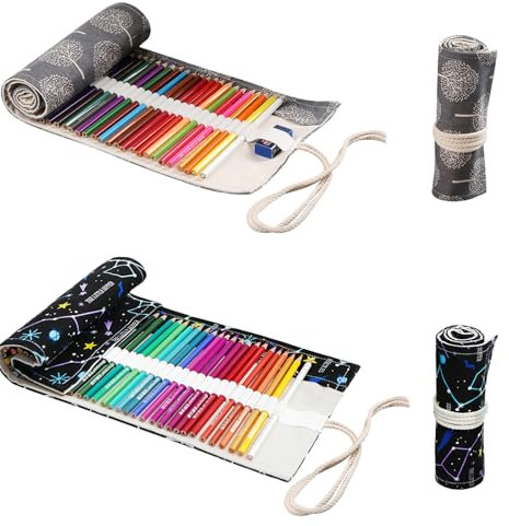 LIMEOW 36Löcher Stifterolle Stifte Tasche Stiftemappe Rollmäppchen Leinwand Rolle Pinselmappe Stifttasche Pinseltasche Künstler Ideal für Studenten und Künstler Mit Rollmäppchen Für Stifte,Pinsel,etc