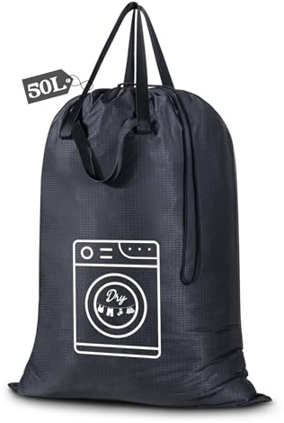 Asnews Wäschesack Reise, Nylon Wasserdichte Wäschebeutel mit Kordelzugverschluss und breite Riemengriffe, 50 x 70cm Schmutzwäschebeutel Tasche für Reisen, Camping, Studentenwohnheim, Wäschekörbe