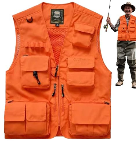 Angelweste für Herren atmungsaktive Fliegenfischerweste schnelltrocknende Forellen-Angelweste mehrere Taschen ärmellos V-Ausschnitt Reißverschluss lässige Weste für Outdoor-Wanderungen Angeln