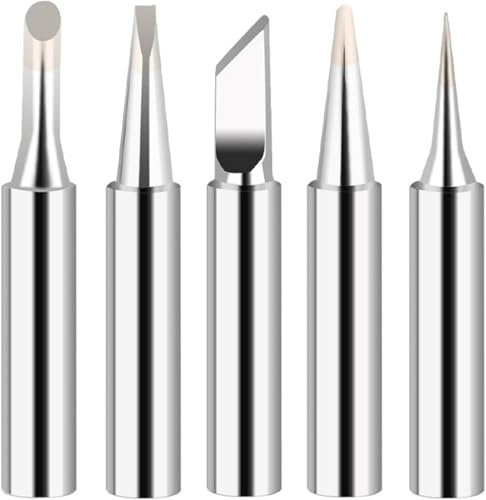 Trifletopia 5Pcs 900M Soldering Iron Tips - Soldering Iron Needle Tips - Universal Lead-Free Soldering Tips Set for Electronic Repairs, DIY, and Welding Tools (I+B+K+2.4D+3C) - Silver