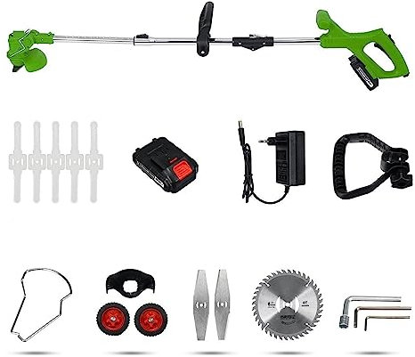 Tagliaerba elettrico pieghevole 21V 1800W Tosaerba potabile a batteria Strumenti di taglio for potatura da giardino con 2 batterie e amp; Ruote(Green 1Battery)