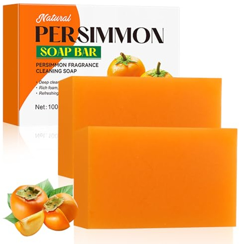 2 Stück Persimmon Soap, Natürliche Kaki Seife Bar, Persimmon Duschseife zur Gerüche Entfernen für Gesicht und Körper, Tiefenreinigung, Glatte Haut und Reichhaltiger Schaum, Geeignet für alle Hauttypen