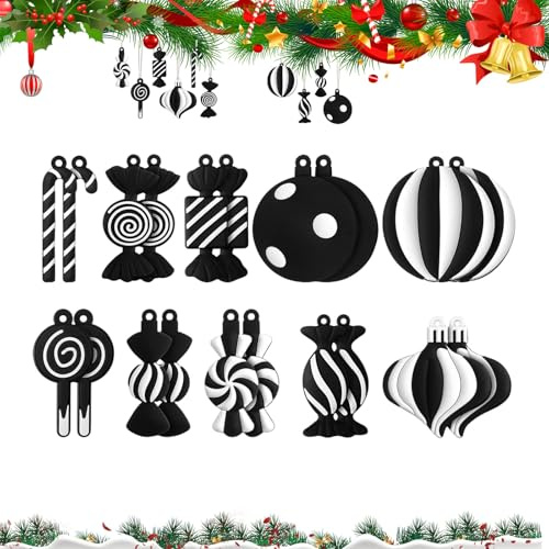 KLINNA 10 Stück Weihnachtsbaumschmuck, Weihnachts-Zuckerstangen-Lolli-Ornament, Süße Christbaum-Anhänger zum Aufhängen für eine Festliche Urlaub Party, Hängende Ornamente für Weihnachtsbaum (Schwarz)