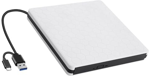 Greabuy Graveur DVD externe portable avec interfaces USB C et USB 3.0 pour ordinateur portable 10, 8, 7