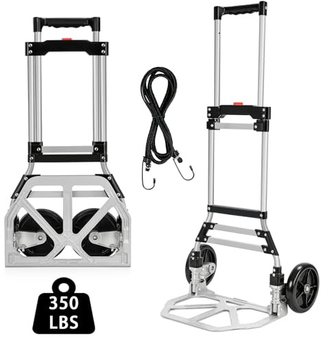 FUVLFAL Folding Hand Truck, 350 LBS Capacity Heavy Duty Aluminum Dolly Cart with 6.7inch Large Wheels, Portable Collapsible Luggage Trolley for Moving, Travel, Shopping, Airport, and Office Use