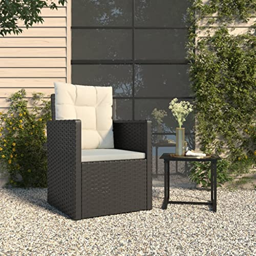 Ziaphsol Gartensessel Schwarz aus Poly Rattan, witterungsbeständig, mit cremeweißen Kissen, pulverbeschichtetem Stahlrahmen, 53x57x75cm, für Balkon, Terrasse, Garten, 110kg Traglast