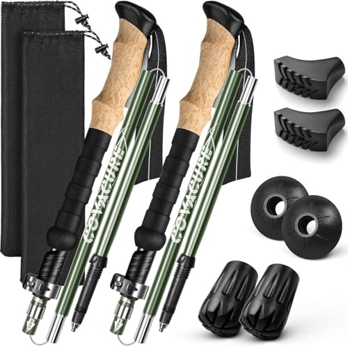 COVACURE Wanderstöcke Faltbar 7075 Aluminium | Nordic Walking Stöcke, Damen & Herren, verstellbar, leicht & stabil, Kork-Optik Griff, mit Gummipuffern