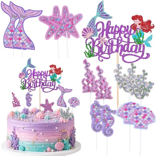 13 Stück Meerjungfrau Tortendeko Geburtstag,Meerjungfrau Tortendekoration | Meerjungfrau Kuchen Deko Geburtstag,Ocean Theme Kuchendekoration,Torte Topper Geburtstag,für Party Kuchen Dekoration
