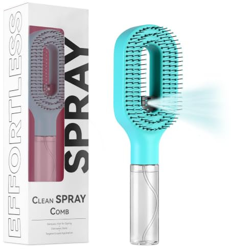 Brosse à cheveux avec spray d'eau, brosse démêlante 2 en 1 avec brume et massage du cuir chevelu pour cheveux bouclés, ondulés et lisses (bleu)