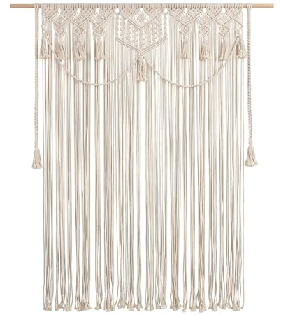 Boho Makramee Vorhang 100 x 200 cm, Türvorhang Baumwolle Handgefertigt, Raumteiler Vorhang Hängend, Makramee Wandbehang Groß, Fadenvorhang Tür für Balkon, Terrassentür, Wohnwagen Deko (Style C)