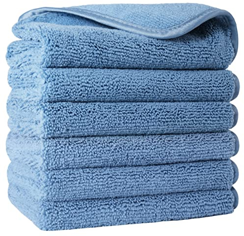 Polyte - Toalla para la Cara de Microfibra superabsorbente antipelusa - Azul - 33 x 33 cm - Pack de 6