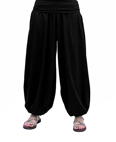 SAVARI | Pantalón Bombacho | Modelo Aladin | Pantalones Harem | con Estilo Oriental, Ancho, Largo y Cómodo | Ideal para Yoga | Mujer y Hombre | Lisos | Tallas Grandes Disponibles | Negro | Talla L