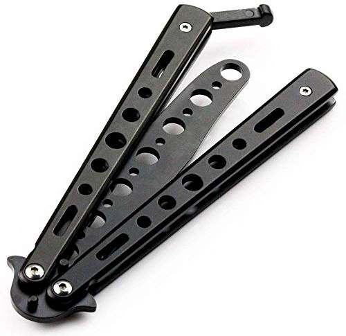 AIFUSI Butterfly Knife Trainer Practice Steel Metal Folding Knife Balisong Training Knife Comb for CS GO Training Unsharpened Blade (Black