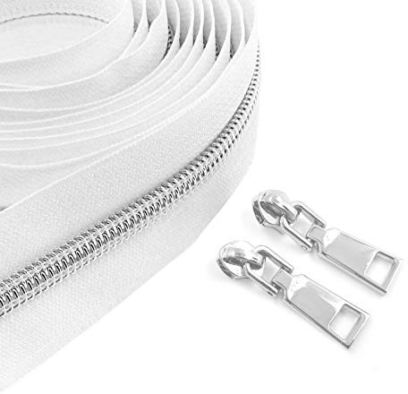 SBest Nylon Zippers #5 - 10 Yards by The Yard - Bulk DIY Zipper with Slider - White Tape