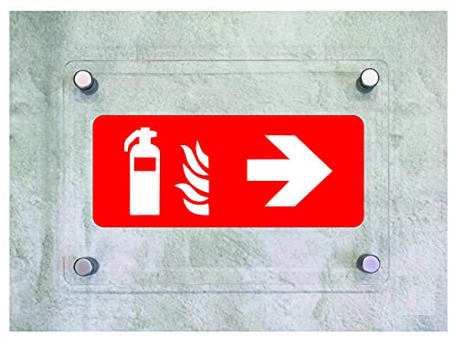 CARTELLO IN PLEXIGLASS SEGNALETICO - Estintore con freccia antincendio su, giù, destra, sinistra- Con Distanziali in acciaio inox e Stampa U.V. (15x21 cm)