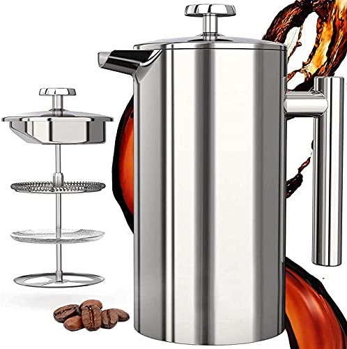 LTLWSH Cafetière à Piston en Acier Inoxydable à Double Paroi Isolante, French Press Isotherme, Disponible en 3 Tailles, Presse française Cafetiere pour Maison, Burea,350ml