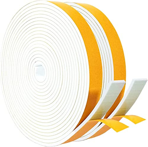 Nastro di Tenuta Adesivo Guarnizione Porta per Porte Finestre, 2 Rotoli 20 mm x 3 mm x 10M Nastro in Schiuma Guarnizione in Gomma per Collisione Sigillo Isolamento Acustico, Bianco