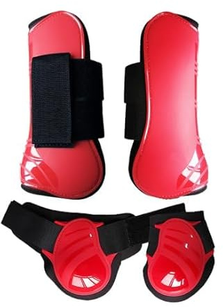 Merauno® Gamaschen Pferde 4er Set Gamaschen Paar für vorne hinter Hartschale und Klettverschluss für Damen& Herren PU Robust Elastisch Tendon Boots Classic (S, Rot)