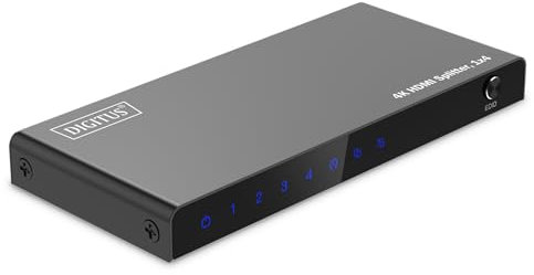 DIGITUS DS-55337 HDMI Splitter 1x4 – Eingang: 1-Port Ausgang: 4-Port – UHD 4K 60 Hz HDTV: 3840 x 2160p – HDCP 2.2 – HDR, Deep Color, EDID-Umschalter, DTS, Dolby Digital, LPCM