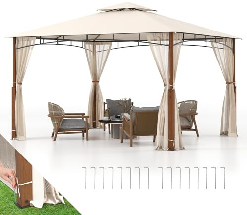 RELAX4LIFE Tonnelle de Jardin Exterieur avec 4 Moustiquaires Zippées | Barnum 3,6x3 M avec Double Toit, Cadre en Métal, Sangles, Crochets, Tente de Réception pour Terrasse Cour Pelouse