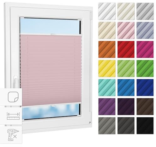 Estika Plissee zum kleben innenrahmen - Rosa - 120 cm x 80 cm - Plissee ohne Bohren, Plissee kleben, Rollos für Fenster ohne Bohren, Jalousien Fenster für innen, Fenster plissee