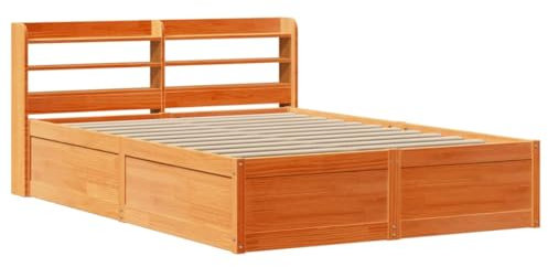 vidaXL Massivholzbett, Holzbett Bett mit Kopfteil, Bettgestell Bettrahmen mit Lattenrost, Doppelbett für Schlafzimmer, Wachsbraun 120x200cm Kiefer