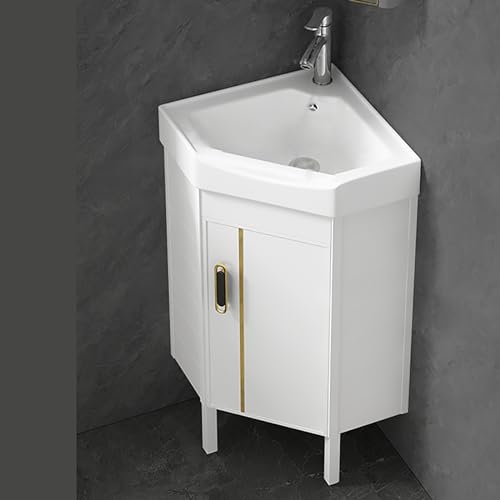 DMMFTERL Eckwaschbecken im Badezimmer, bodenmontierter Badezimmerwaschtisch, Badezimmerwaschtisch mit Waschbecken, Badezimmerwaschtisch-Kombination, Badezimmerwaschtischschrank (Farbe: Weiß