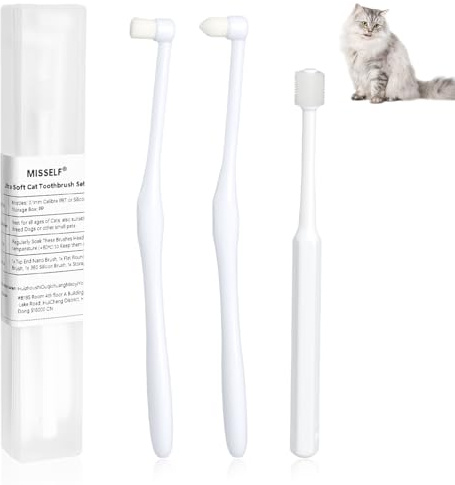 MISSELF Cat Toothbrush Ultra Soft Bristles, 3 Styles Pet Tooth Brushes for Cats or Small Dog, Silicone 360 Cylinder Head Kitten Teeth Brush, Micro Head Pet Dental Care White Stoarge Box