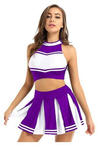 Generisch Cheerleader Kostüm Damen für Erwachsene, Cheerleadering Outfit Fancy Dress Uniform High School Cheerleader Kostüm für Verkleidung Karneval Party Cosplay Fasching