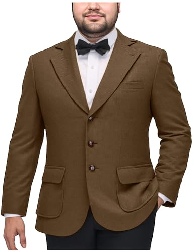 Apornipal Men's Casual Corduroy Blazer with Elbow Patch Notcht Lapel 3 Buttons Suit Jacket Sport Coat Brown,56R