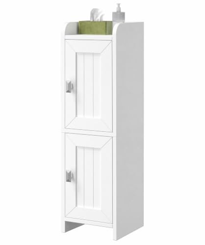 Akxomel Small Bathroom Cabinet with 2 Doors, 7.9''D x 7.9''W Narrow Toilet Paper Storage Cabinet, Bathroom Organizer for Small Spaces, Slim Corner Unit with Adjustable Shelf, White