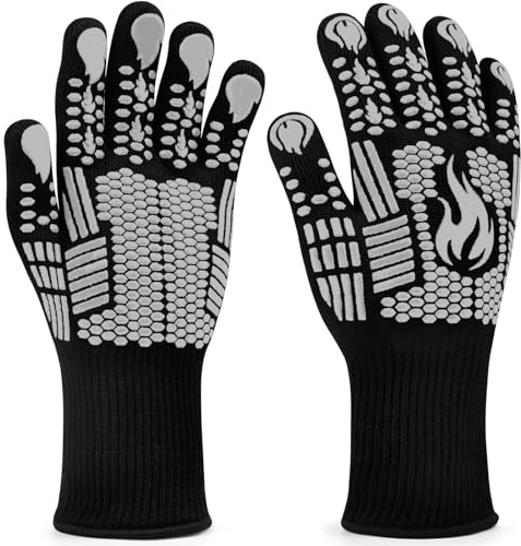 FITFETS Grillhandschuhe Hitzebeständig, Ofenhandschuhe, rutschfeste Silikon | Grill Zubehör Feuerfest Topfhandschuhe BBQ Kochhandschuhe Backhandschuhe, Ideale BBQ, Ofen, Kochen, Grau