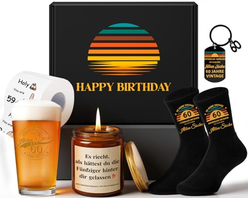 TUZELIYA 60. Geburtstag Geschenke für Männer, Lustiges Geburtstagsgeschenk für Männer Geschenk zum 60 Männergeschenke – Vintage Personalisierte Witziges Geschenkset für Papa, Opa, Freund, Kollegen