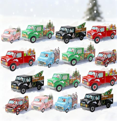 HEIPINIUYE 24 scatole vuote per calendario dell'avvento da riempire, fai da te, calendario natalizio vuoto 2025, calendario dell'Avvento riempibile, per bambini e adulti, calendari natalizi con camion