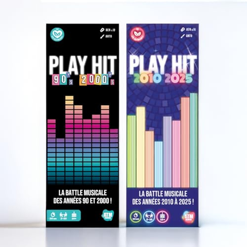 ATM Gaming Play Hit - Lot des 2 Versions - Jeux de Société - Quiz Musiques des Années 90 à 2010 et 2010 à 2025 - Parfait pour Mettre l'ambiance - Jeux de Cartes - Amis et Famille - 2 à 10 Joueurs