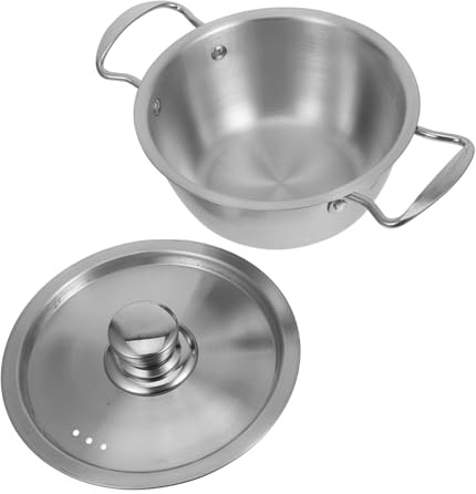 TOYANDONA Pentola di Ramen Coreano in Acciaio Inossidabile con Doppi Manici e Coperchio, Pentola Spessa per Cucina a Induzione, Facile da Trasportare e Antispruzzo