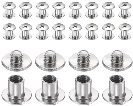 QUARKZMAN 20 set Chicago-skruv M4 x 5 mm 3 mm längd metall Phillips spik nitbultar nitar fäststift skruv för gör-det-själv väska hantverk bindning silver