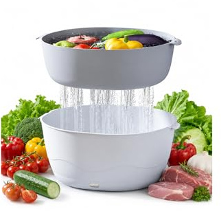 Ultrasonic Fruit Washer and Produce Cleaner Device -Countertop Fruit and Vegetable Washing Machine,Cordless Veggie Cleaner w/Drain Basket Strainer,Waterproof Food Purifier for Fruits,Vegetables,Meat