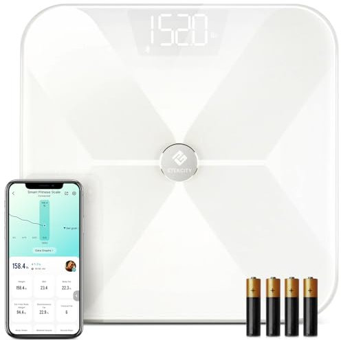 Etekcity Pèse Personne Impédancemètre, Balance Connectée, Pèse Personne Connecté Bluetooth Electronique, 13 Donneés Corporelles(Graisse/Eau/Osseux), Verre Conducteur ITO, Grande plate-forme 31x31 cm