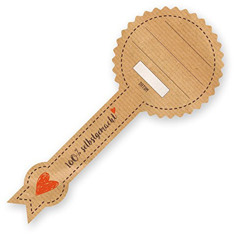 itenga 50x Marmeladenetiketten – Siegel Form 5x12cm - Sticker „100% selbstgemacht“ – selbstklebend & vorgestanzt – beschreibbar – für Einmachgläser, Marmelade, Geschenke, DIY (zum Beschriften)