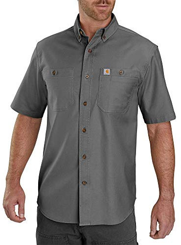 Carhartt Herr Rugged Flex Rigby kortärmad arbetströja användningsknapp, 039-grus, XL